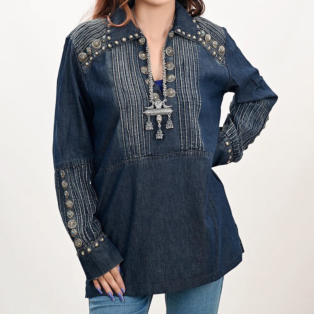 American Darling / Denim Shirt Top with Conchos